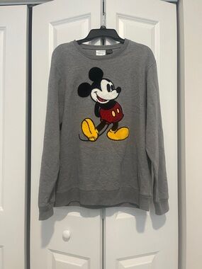 Disney Gray Crewneck Sweater with Embroidered Mickey